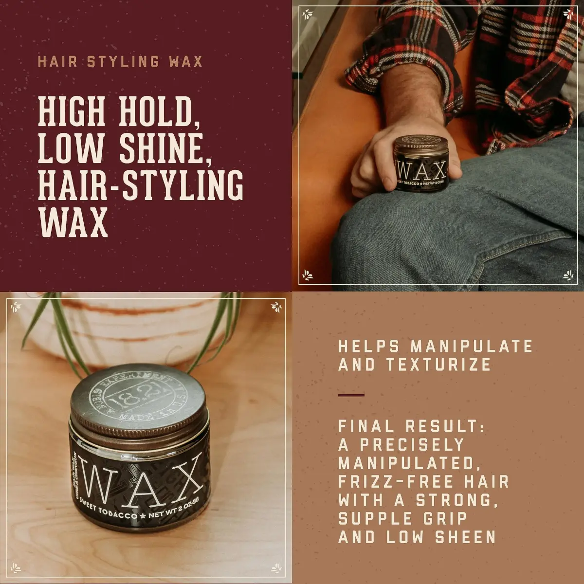 18.21 Man Made Original Hair Styling Wax 56.7g (2 oz) | High Hold, Low Shine, Sweet Tobacco Scent - view 2
