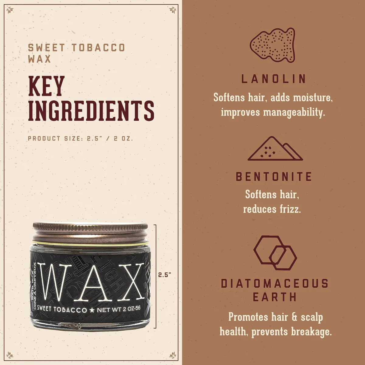 18.21 Man Made Original Hair Styling Wax 56.7g (2 oz) | High Hold, Low Shine, Sweet Tobacco Scent - view 3