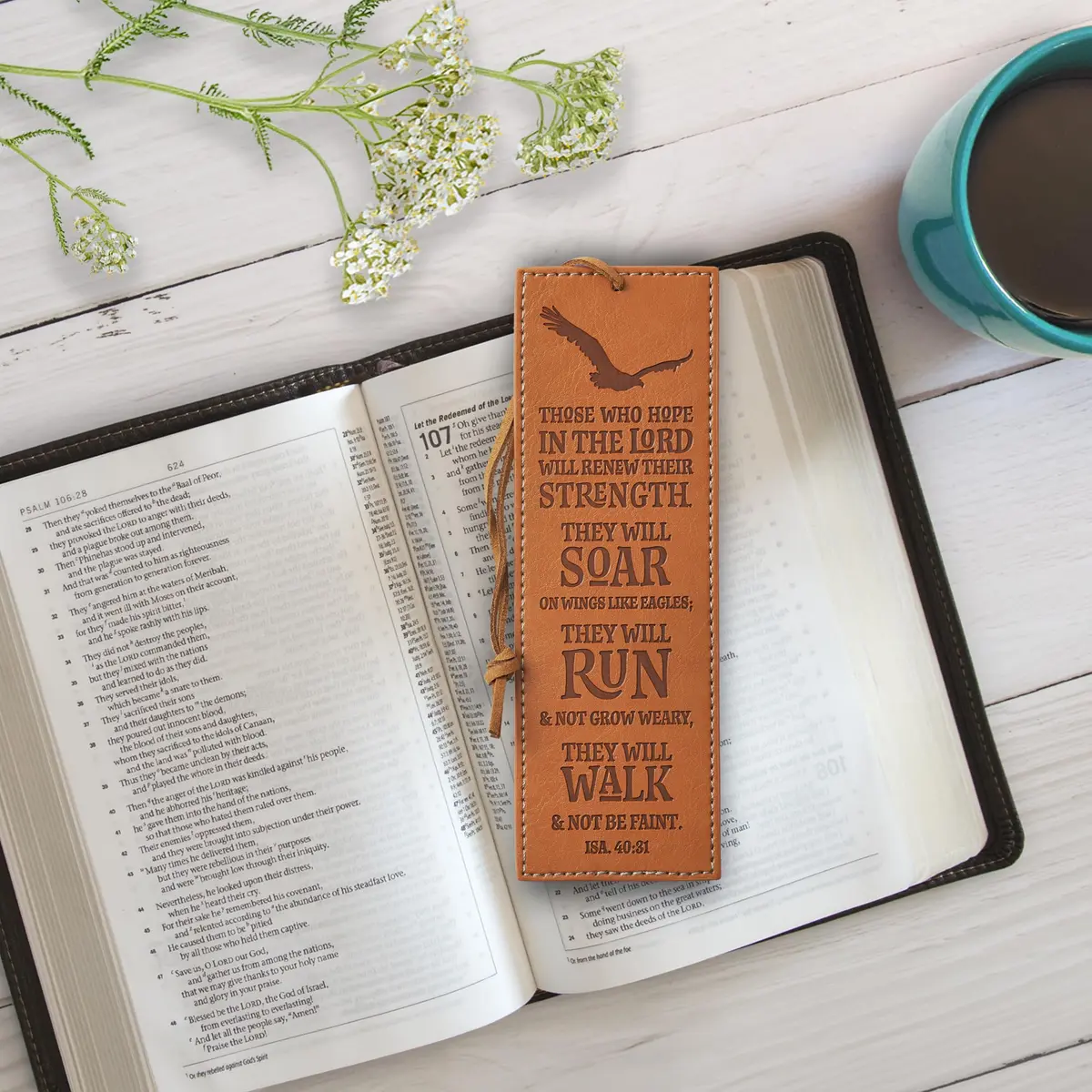 Christian Art Gifts Faith Bookmark 6.5 x 2.2 inches | Hope in The Lord Scripture Debossed Faux Leather - view 5