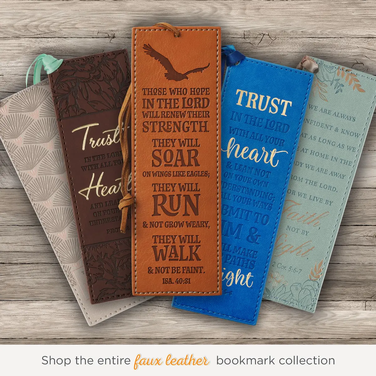 Christian Art Gifts Faith Bookmark 6.5 x 2.2 inches | Hope in The Lord Scripture Debossed Faux Leather - view 6