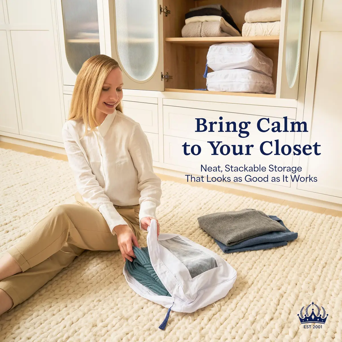 The Cashmere Choice 5 Pack Cashmere Storage Bags 16x12x4 in | Breathable Cotton Sweater Pouches - view 5