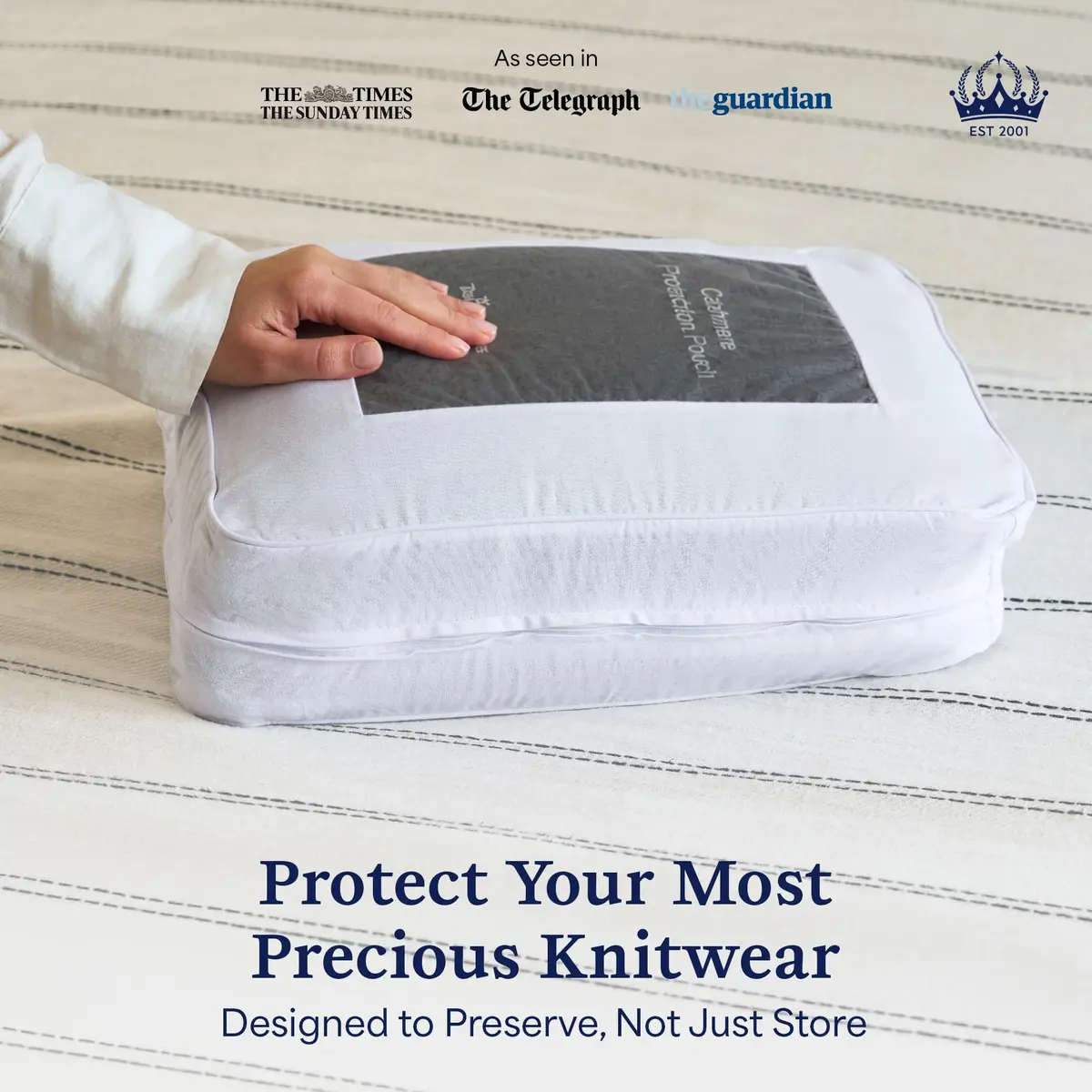 The Cashmere Choice 5 Pack Cashmere Storage Bags 16x12x4 in | Breathable Cotton Sweater Pouches - view 2