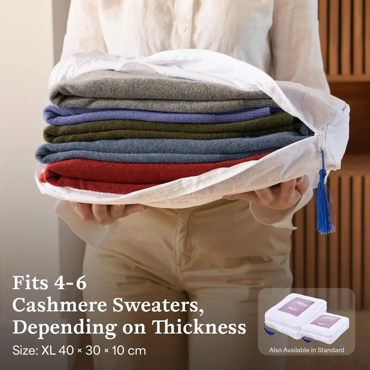 The Cashmere Choice 5 Pack Cashmere Storage Bags 16x12x4 in | Breathable Cotton Sweater Pouches - view 3
