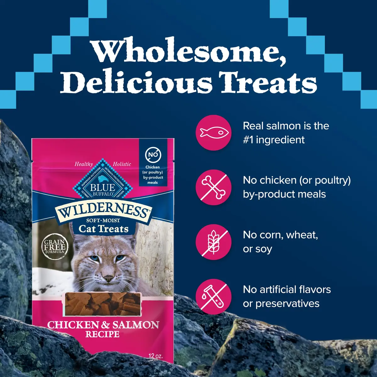 Blue Buffalo Wilderness Tasty Salmon Crunchy Cat Treats 340g (12 oz) | Grain-Free, Real Salmon First - view 7