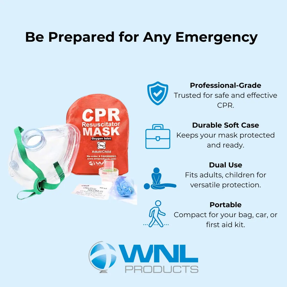 WNL Products CPR Rescue Mask Kit with One-Way Valve, Adult/Child & Infant Masks, Soft Case | ASTM Certified Bacterial Filtration - view 3