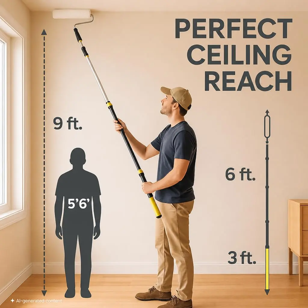 Bates Choice Paint Roller Extension Pole, 3 Ft, Aluminum Alloy | Multi-Purpose Telescopic Tool - view 7