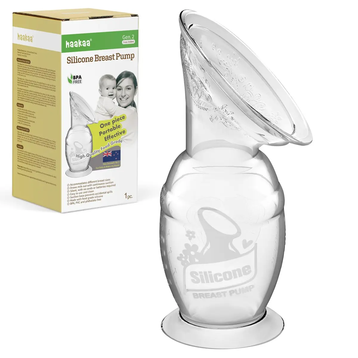 haakaa Gen.2 Manual Silicone Breast Pump 150ml | Soft, Portable & BPA-Free for Easy Breastfeeding Support - main product image