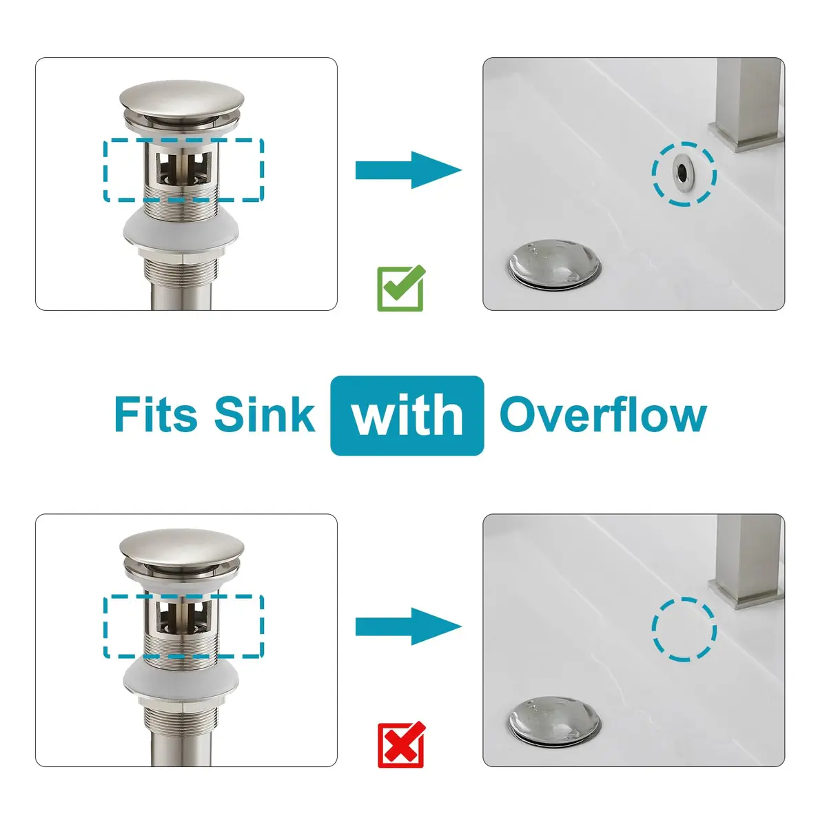 Homevacious 15/8" Bathroom Faucet Vessel Sink Pop up Drain Stopper Plug with Overflow Brushed Nickel - view 5