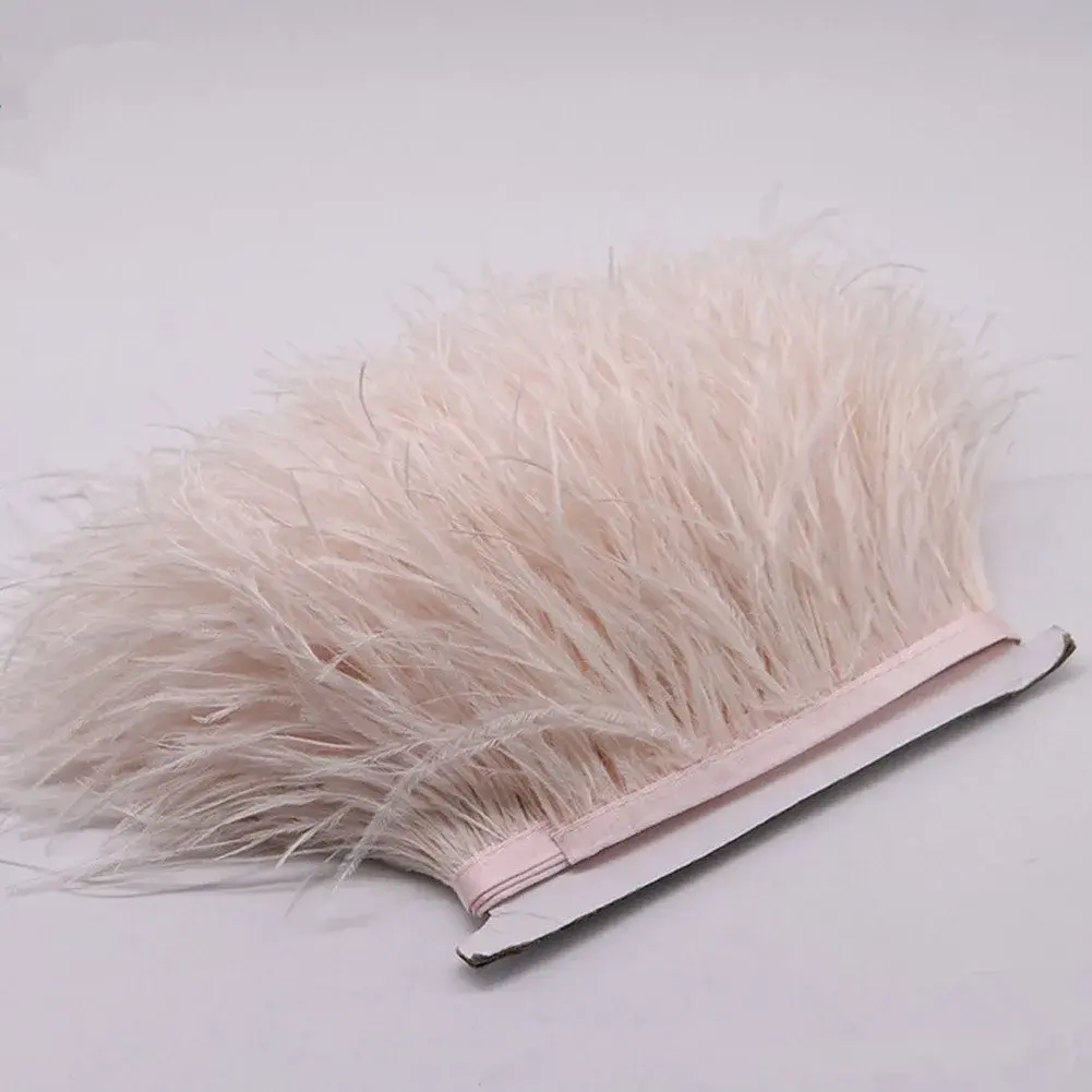 YEQIN Natural Ostrich Feather Fringe Trim 2 Yards (72 inches / 182.88 cm) Beige | Soft & Full for Crafts & Decor - view 2