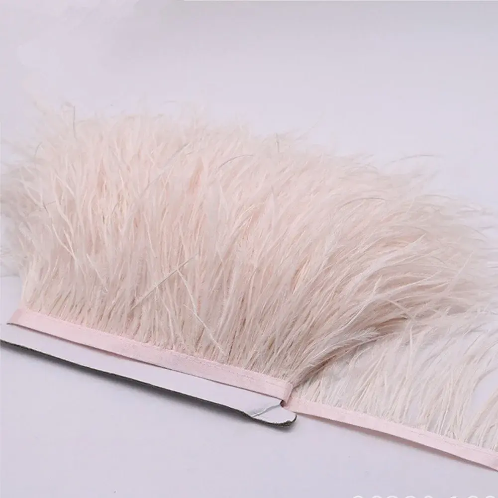 YEQIN Natural Ostrich Feather Fringe Trim 2 Yards (72 inches / 182.88 cm) Beige | Soft & Full for Crafts & Decor - view 4