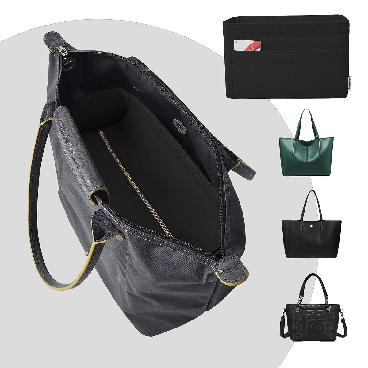 Vercord Felt Zipper Handbag Tote Purse Duffel Backpack Organizer Insert Large | Keeps Handbags Upright & Organized - view 8