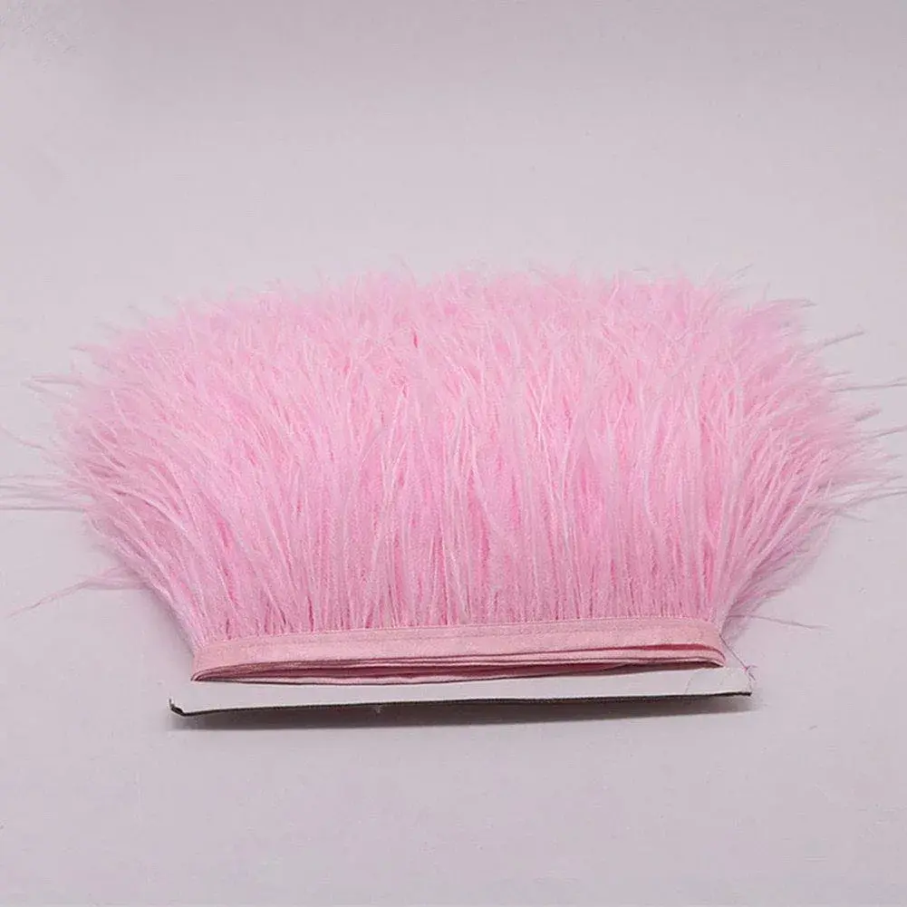 YEQIN Natural Soft Ostrich Feathers Fringe Trim 2 Yards (4-6 inches wide) | Pink Craft Ribbon for Sewing & Decor - main product image