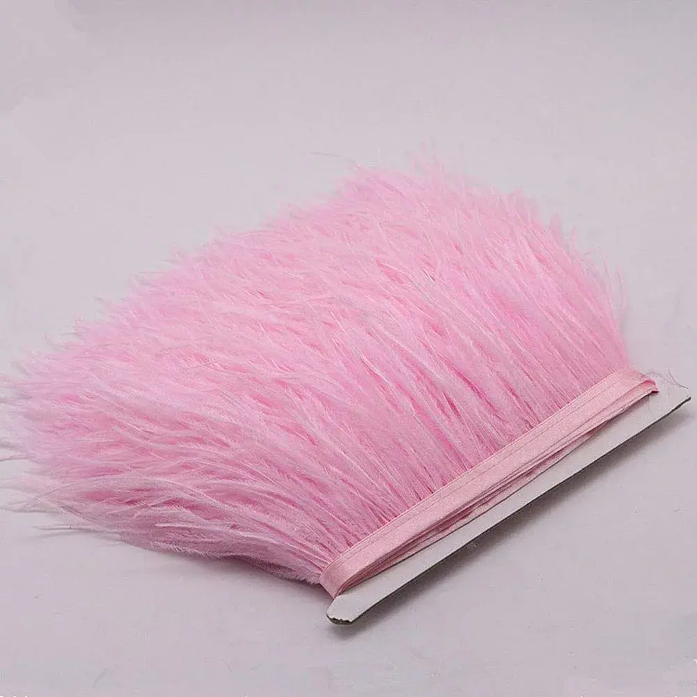 YEQIN Natural Soft Ostrich Feathers Fringe Trim 2 Yards (4-6 inches wide) | Pink Craft Ribbon for Sewing & Decor - view 2