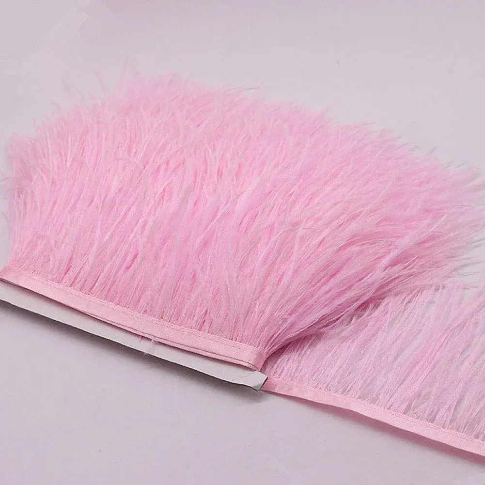 YEQIN Natural Soft Ostrich Feathers Fringe Trim 2 Yards (4-6 inches wide) | Pink Craft Ribbon for Sewing & Decor - view 3