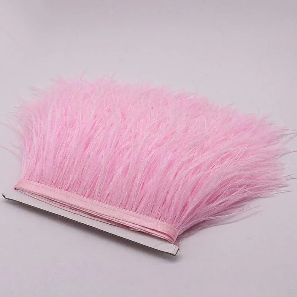 YEQIN Natural Soft Ostrich Feathers Fringe Trim 2 Yards (4-6 inches wide) | Pink Craft Ribbon for Sewing & Decor - view 4
