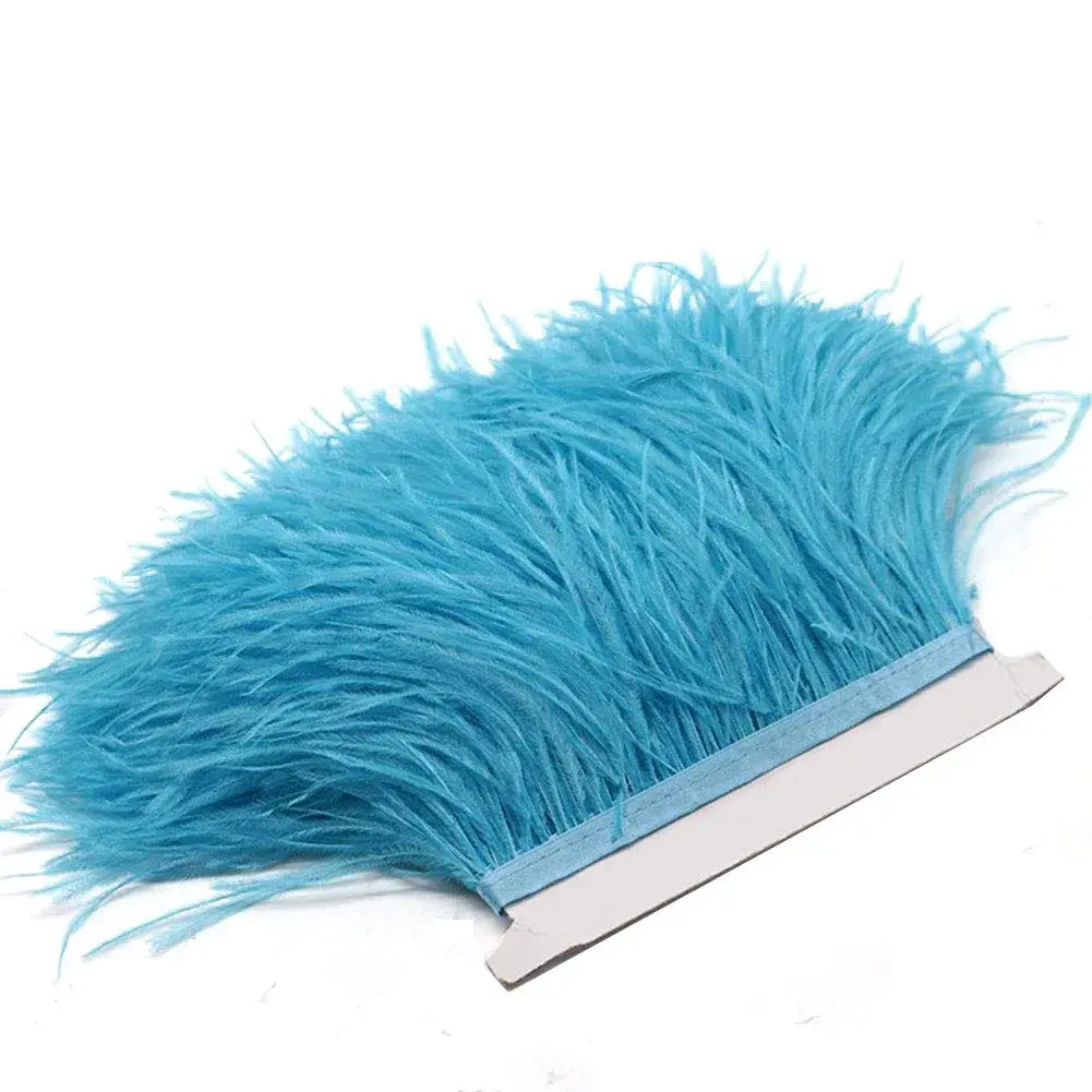 YEQIN Sky Blue Ostrich Feather Fringe Trim 2 Yards - 4-6 Inches Wide for Sewing & Crafts - view 2