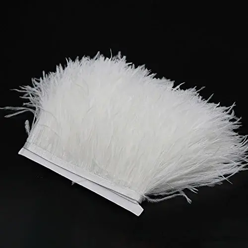 YEQIN White Natural Soft Ostrich Feathers Fringe Trim 2 Yards (4-6 inches wide) | Craft Ribbon for Sewing & Decor - main product image