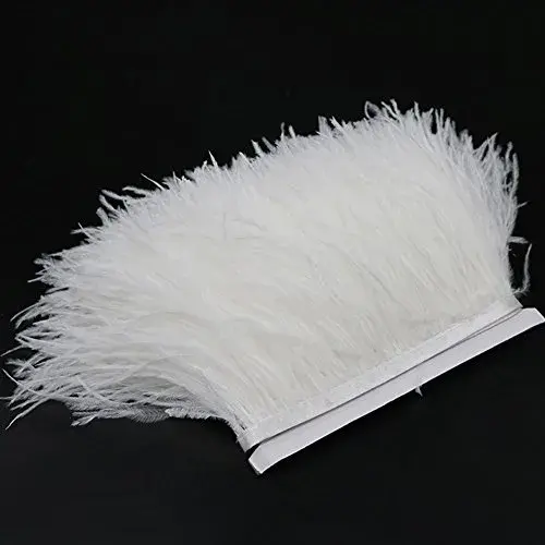 YEQIN White Natural Soft Ostrich Feathers Fringe Trim 2 Yards (4-6 inches wide) | Craft Ribbon for Sewing & Decor - view 2