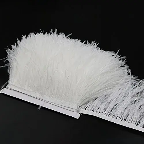 YEQIN White Natural Soft Ostrich Feathers Fringe Trim 2 Yards (4-6 inches wide) | Craft Ribbon for Sewing & Decor - view 3