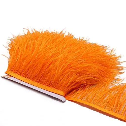 YEQIN Orange Natural Soft Ostrich Feather Fringe Trim - 2 Yards, 4-6 Inches Wide for Crafts & Sewing - view 3