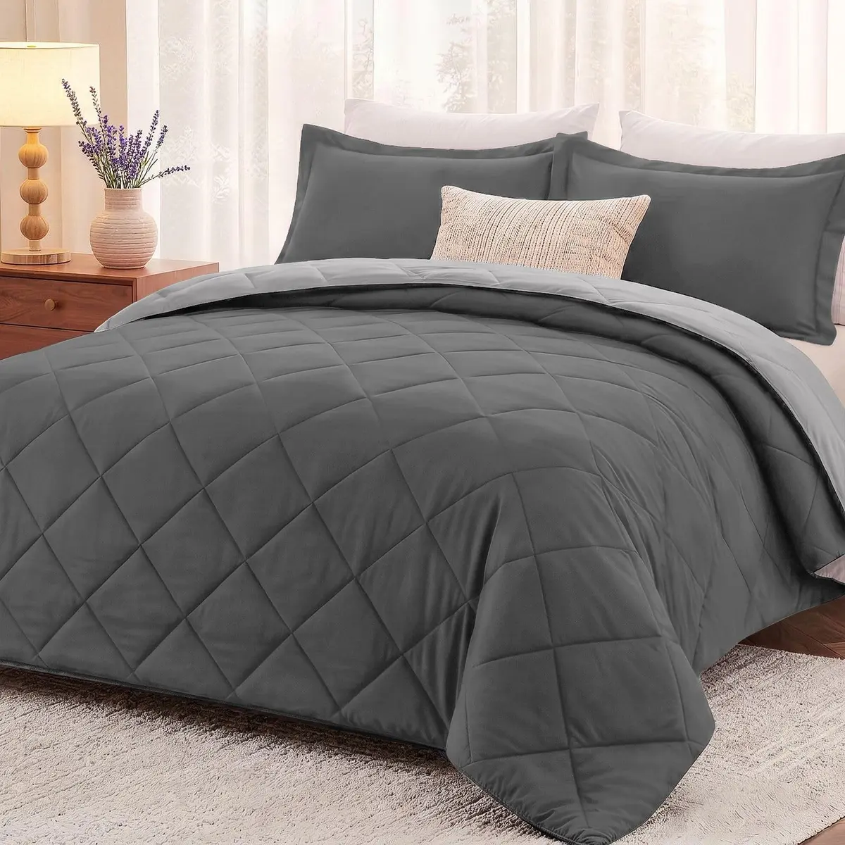 downluxe King Comforter Set Soft Reversible 3 Pieces | All-Season Microfiber Bedding - main product image