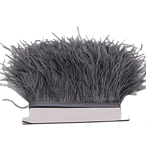 YEQIN Dark Silver Gray Ostrich Feathers Fringe Trim 2 Yards (4-6 inches wide) for Crafts - view 4