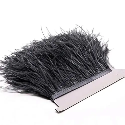 YEQIN Dark Silver Gray Ostrich Feathers Fringe Trim 2 Yards (4-6 inches wide) for Crafts - view 2