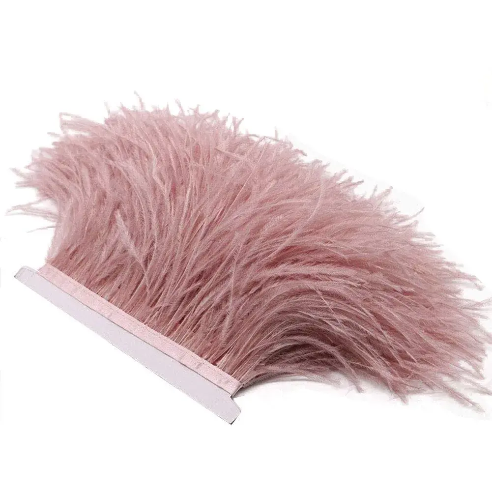 YEQIN Natural Ostrich Feathers Fringe Trim 2 Yards (6 ft) Mistyrose | Soft & Elegant for Crafts & Decor - main product image