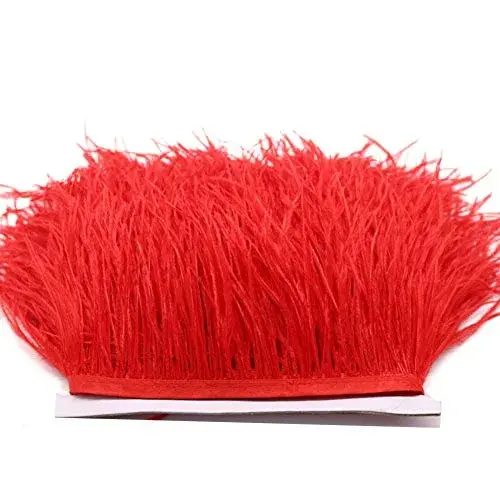 YEQIN Red Ostrich Feathers Fringe Trim - 2 Yards, 4-6 Inch Wide Natural Soft Craft Ribbon for Sewing & Decor - view 4
