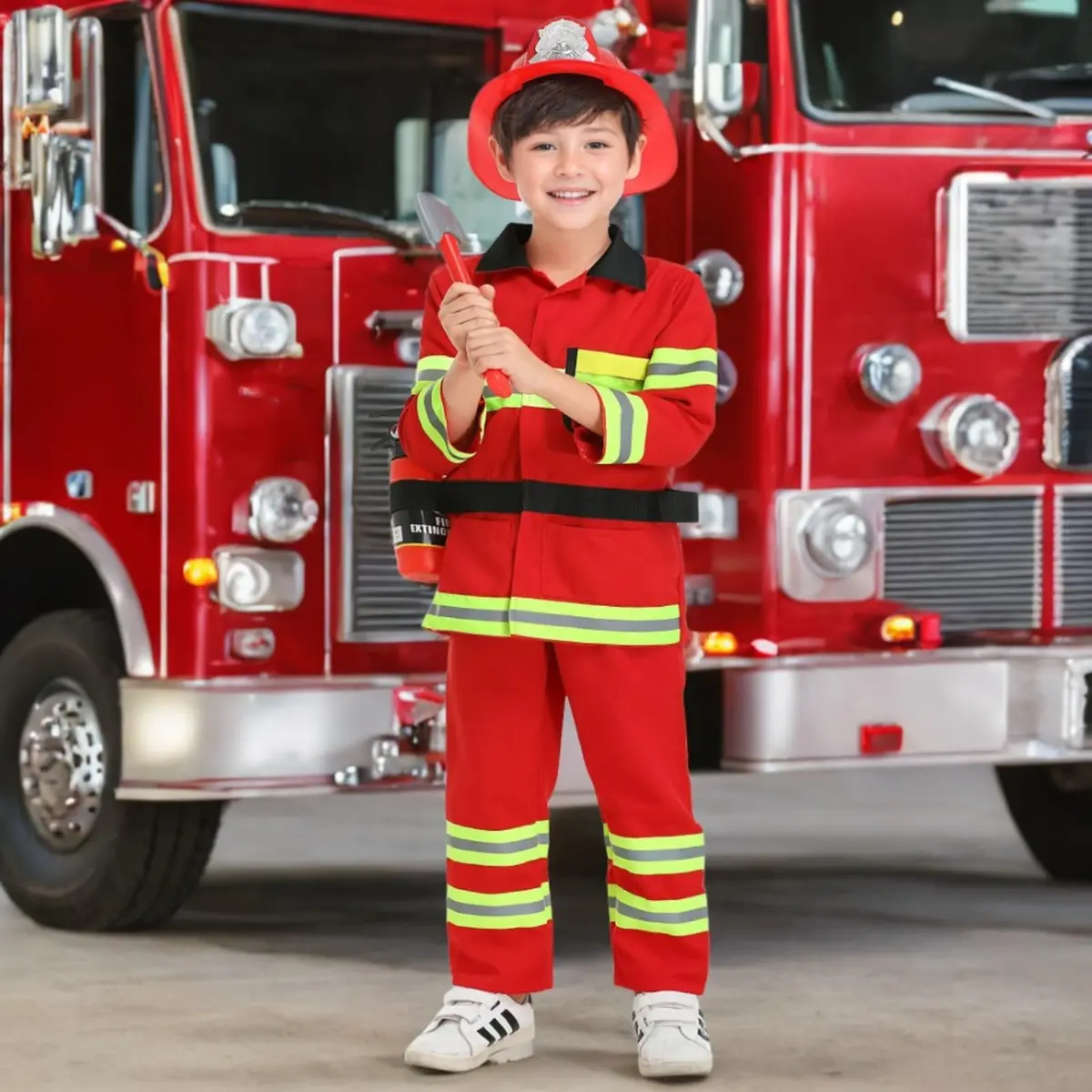 yolsun Kids Fireman Costume Set Halloween Role Play Dress Up Red 4-5Y | Authentic Firefighter Style for Boys - view 5