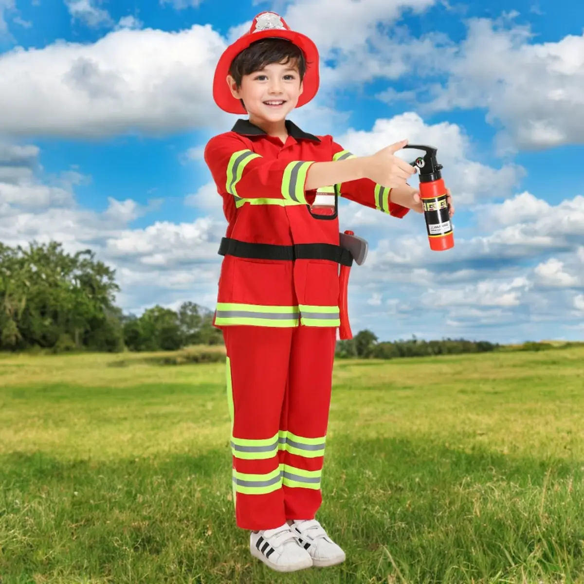 yolsun Kids Fireman Costume Set Halloween Role Play Dress Up Red 4-5Y | Authentic Firefighter Style for Boys - view 6