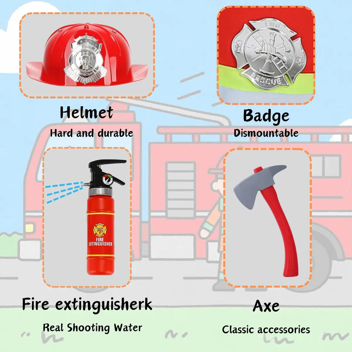 yolsun Kids Fireman Costume Set Halloween Role Play Dress Up Red 4-5Y | Authentic Firefighter Style for Boys - view 4