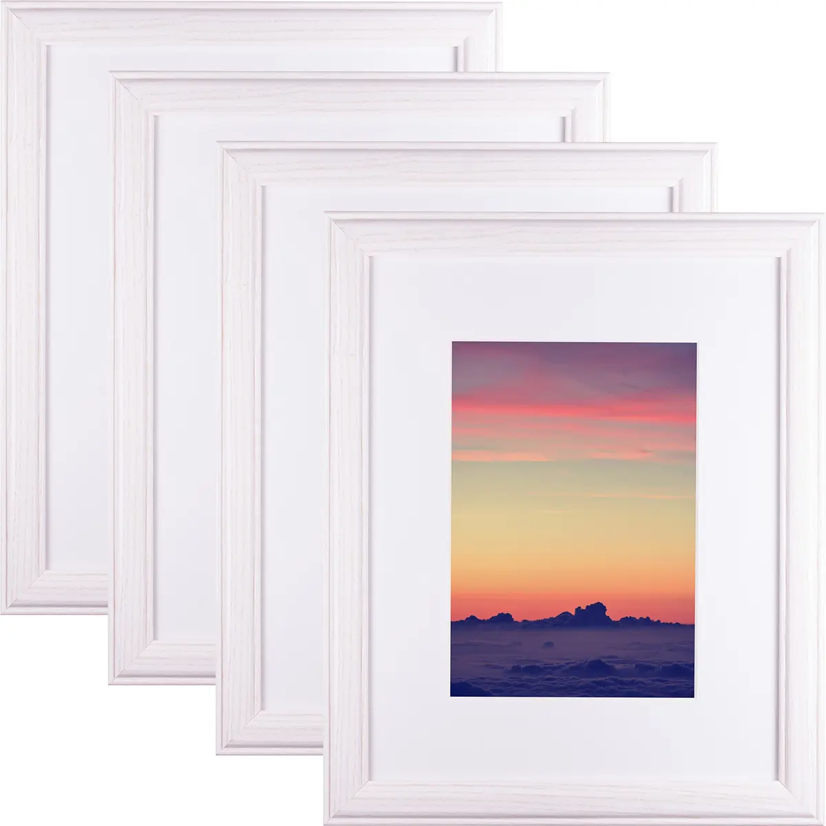 Craig Frames Wiltshire 236 Picture Frame 6x9 Inch with Mat or 8.5x11 Inch Without | White, Set of 4 - main product image