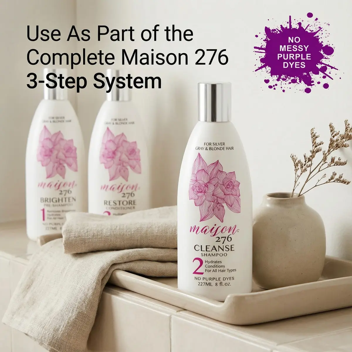 Maison 276 HYDRATE Shampoo for Grey & Silver Hair – Deep Hydration, Gentle Cleanse, No Purple Dyes, Plant-Based Care for Naturally Grey Hair, Sulfate-Free, 8 oz - view 6