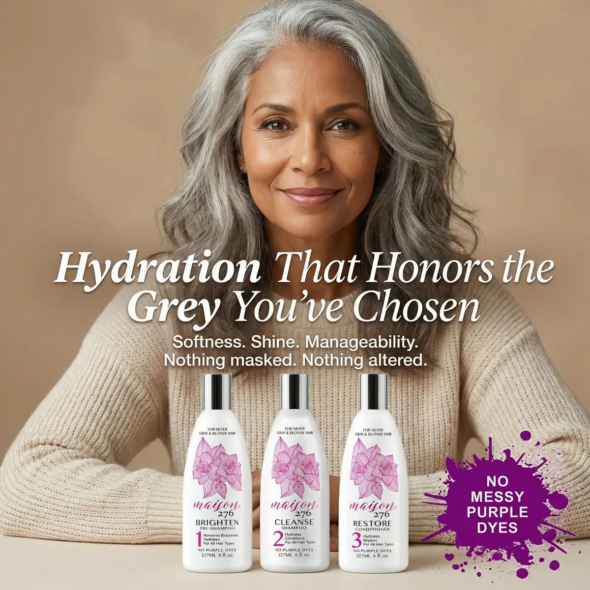 Maison 276 HYDRATE Shampoo for Grey & Silver Hair – Deep Hydration, Gentle Cleanse, No Purple Dyes, Plant-Based Care for Naturally Grey Hair, Sulfate-Free, 8 oz - view 4