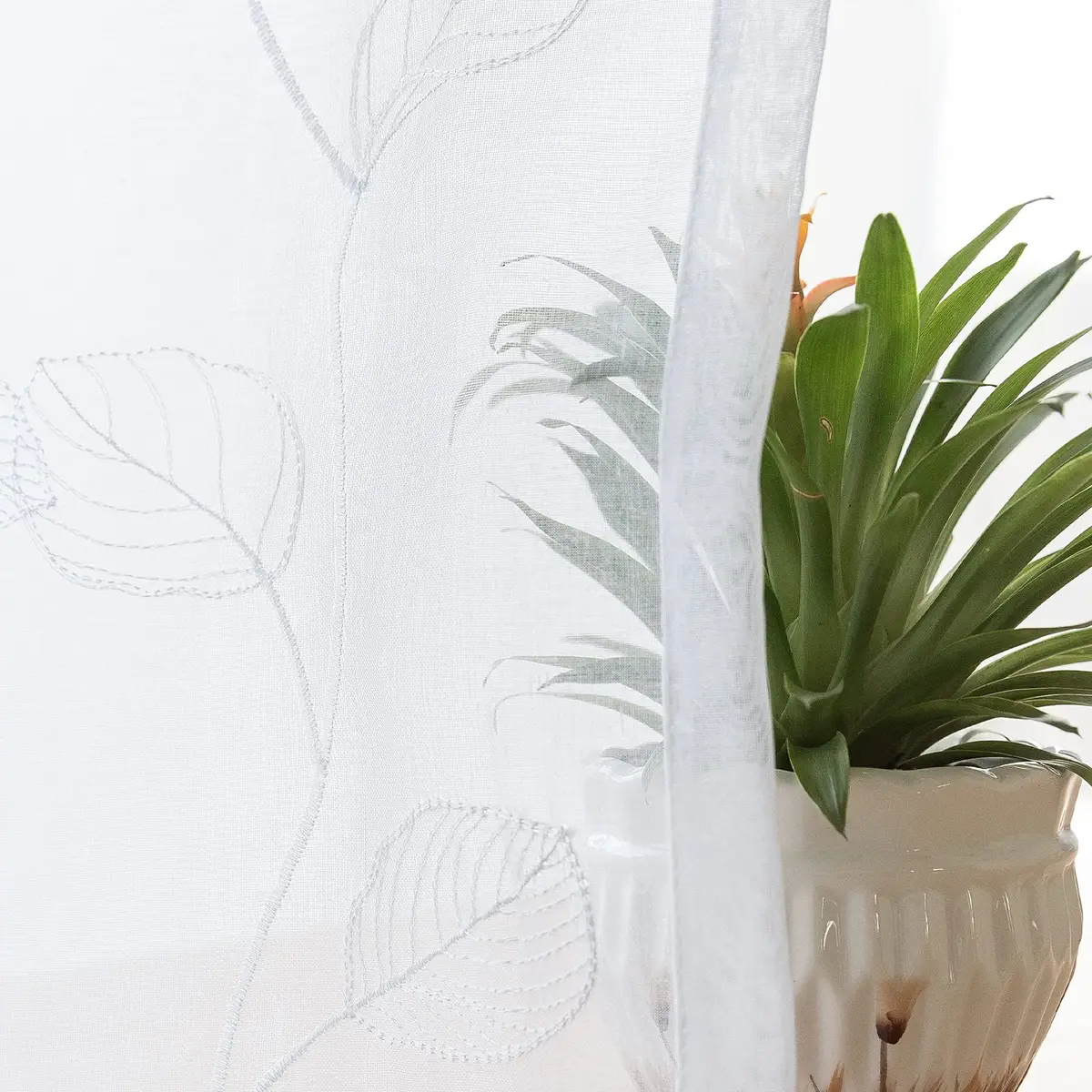 Lazzzy White Sheer Curtains Leaf Embroidered 54 Inch | Elegant Modern Window Drapes - view 6