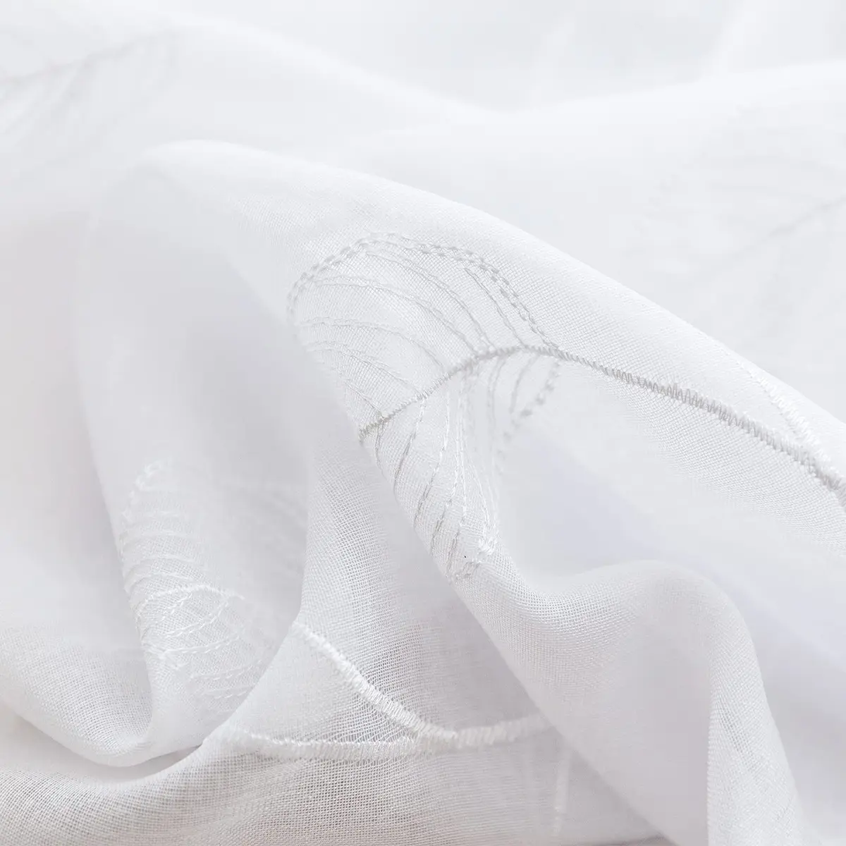 Lazzzy White Sheer Curtains Leaf Embroidered 54 Inch | Elegant Modern Window Drapes - view 3