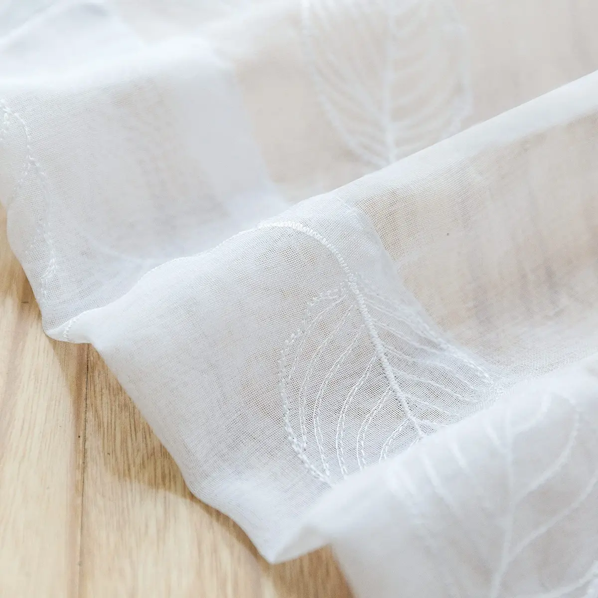 Lazzzy White Sheer Curtains Leaf Embroidered 54 Inch | Elegant Modern Window Drapes - view 4