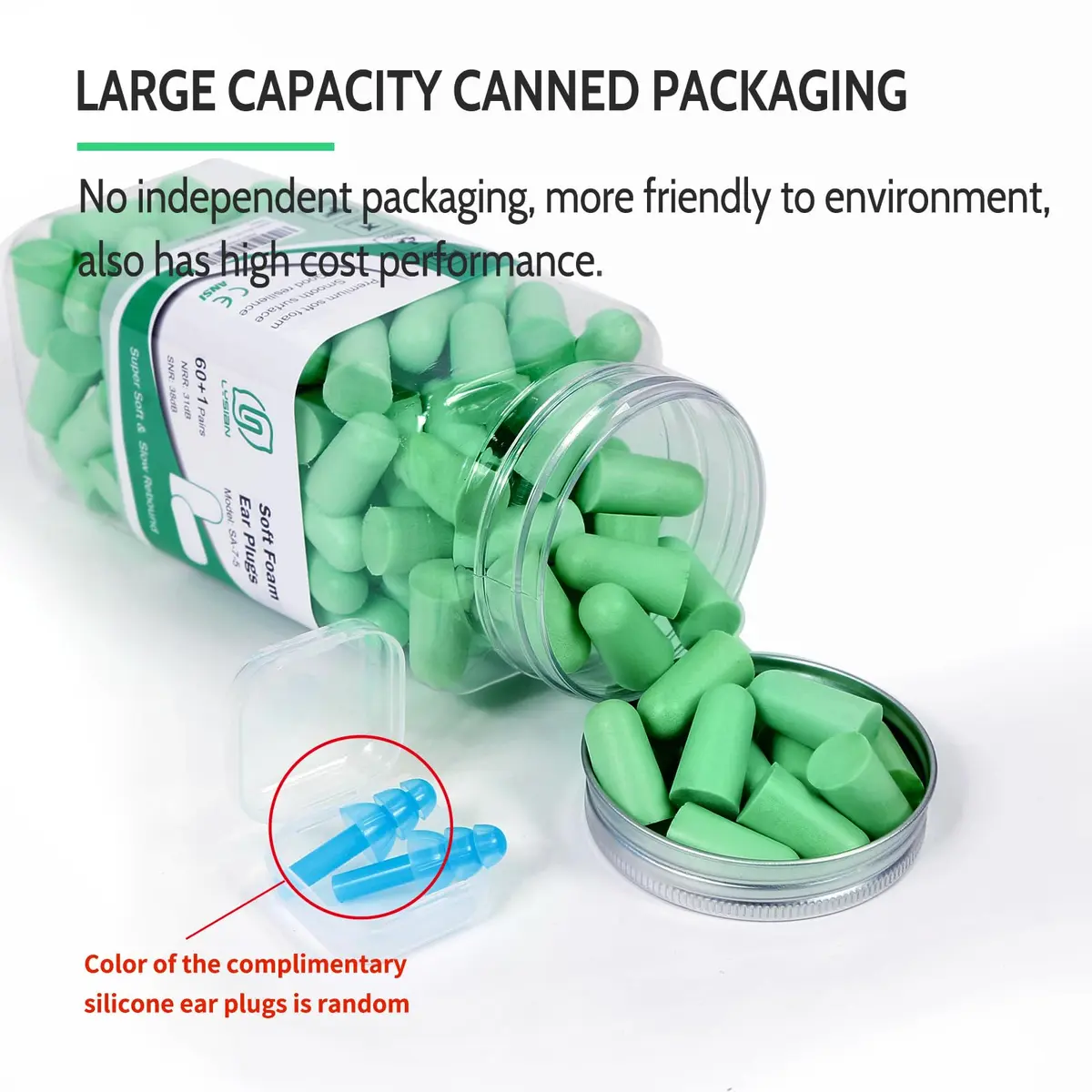 LYSIAN Soft Foam Ear Plugs for Sleeping 60 Pairs | 38dB Noise Reduction, Green - view 5