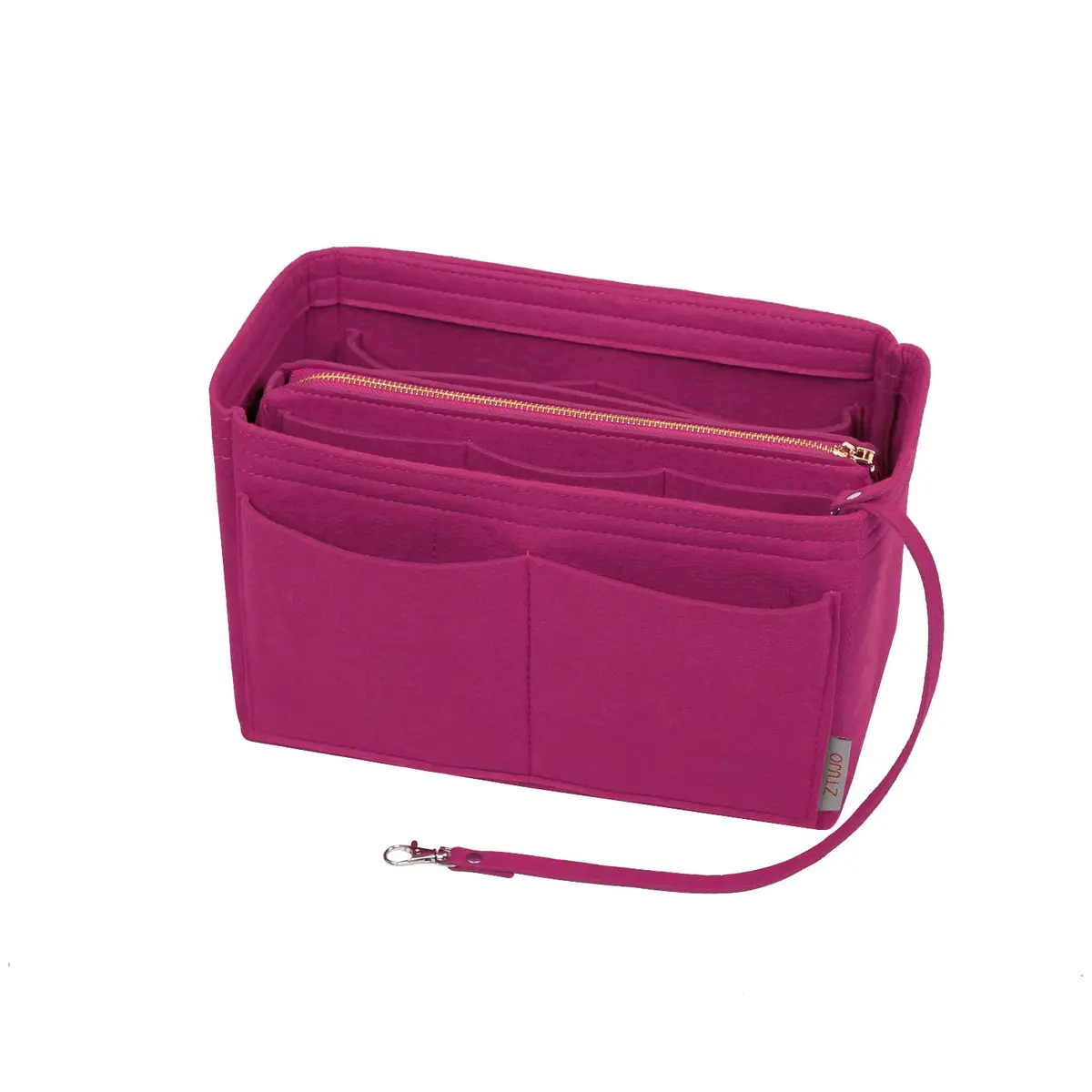 ZTUJO Felt Purse Organizer Insert Medium Rosy | 13 Pockets with Metal Zipper & Detachable Wallet - main product image