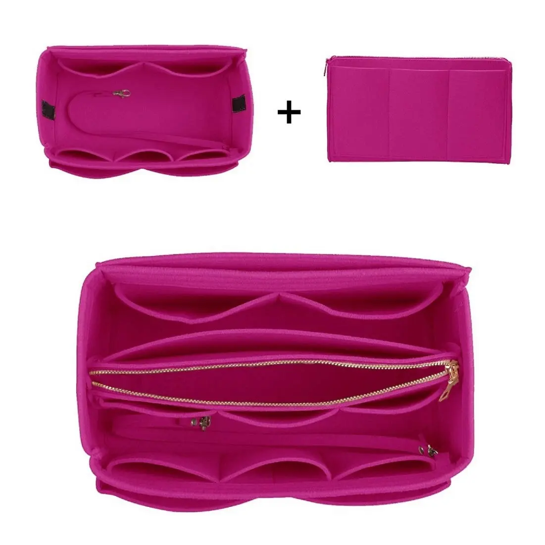 ZTUJO Felt Purse Organizer Insert Medium Rosy | 13 Pockets with Metal Zipper & Detachable Wallet - view 5