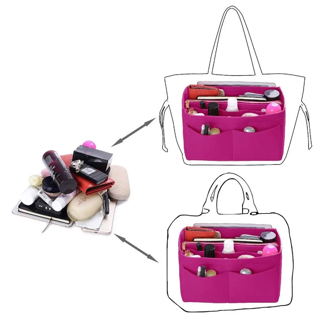 ZTUJO Felt Purse Organizer Insert Medium Rosy | 13 Pockets with Metal Zipper & Detachable Wallet - view 4