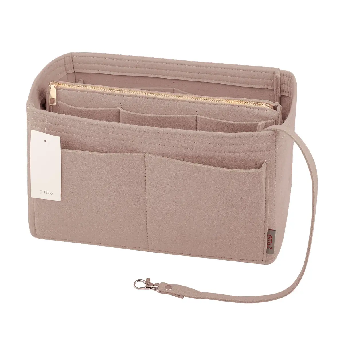 ZTUJO Felt Purse Organizer Insert for Handbags & Totes, X-Large Beige | 13 Pockets, Metal Zipper, Detachable Wallet - main product image