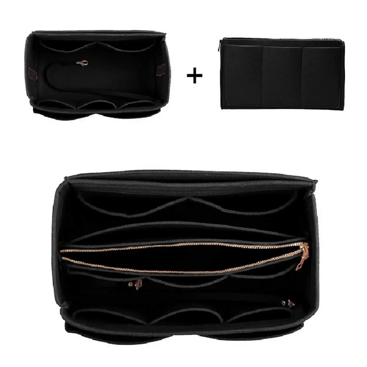ZTUJO Felt Purse Organizer Insert Medium Black | 23.5cm (9.25in) Width, 15cm (5.9in) Height, 13cm (5.1in) Depth - view 5