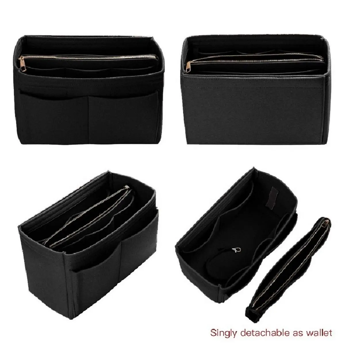 ZTUJO Felt Purse Organizer Insert Medium Black | 23.5cm (9.25in) Width, 15cm (5.9in) Height, 13cm (5.1in) Depth - view 3