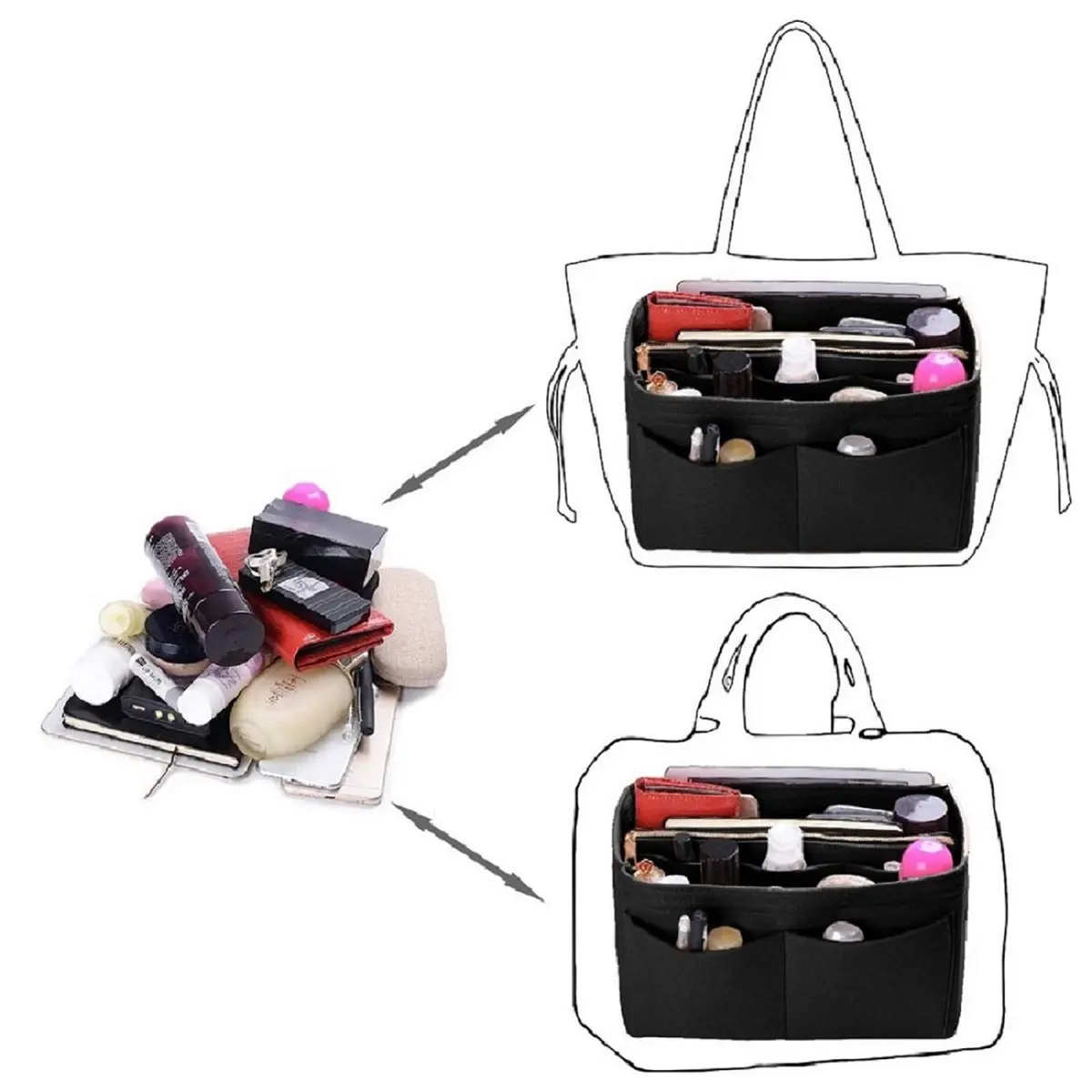 ZTUJO Felt Purse Organizer Insert Medium Black | 23.5cm (9.25in) Width, 15cm (5.9in) Height, 13cm (5.1in) Depth - view 4