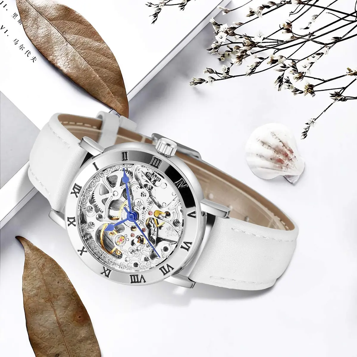 Gute Automatic Skeleton Watch Women Leather Mechanical Stainless | Steampunk Style, 36mm, Water-Resistant - view 6