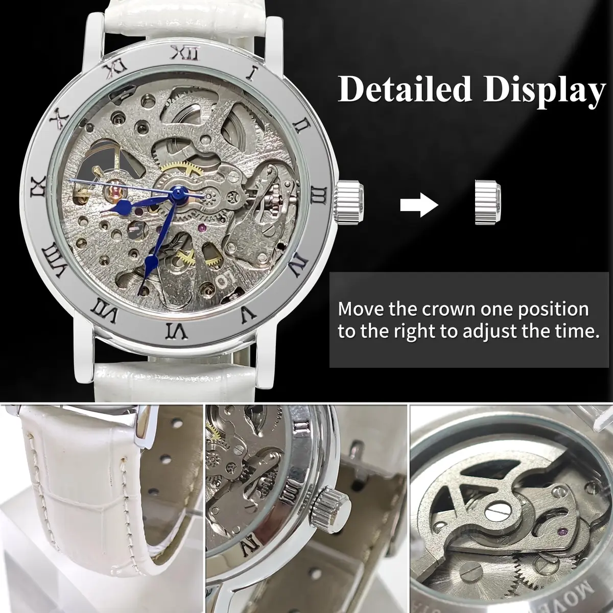 Gute Automatic Skeleton Watch Women Leather Mechanical Stainless | Steampunk Style, 36mm, Water-Resistant - view 7