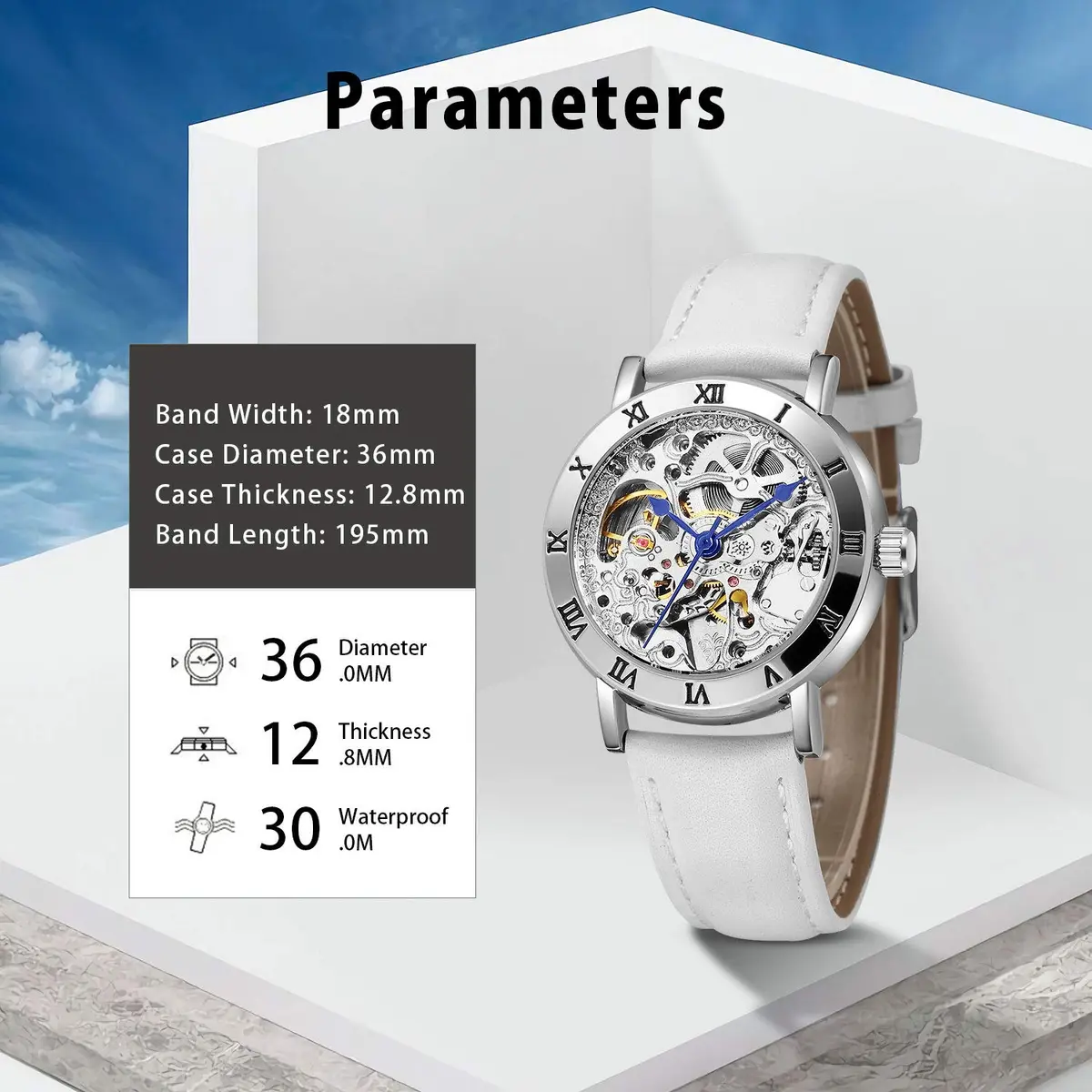 Gute Automatic Skeleton Watch Women Leather Mechanical Stainless | Steampunk Style, 36mm, Water-Resistant - view 4