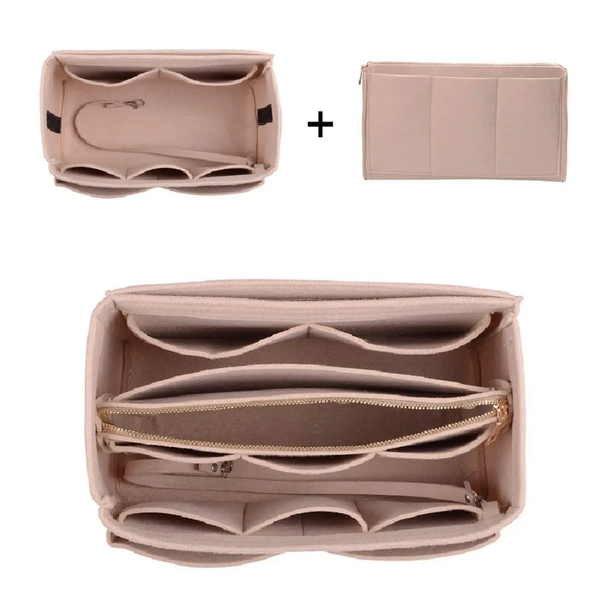 ZTUJO Purse Organizer Insert, Felt Bag Organizer with Metal Zipper, Handbag & Tote Shaper, For Speedy Neverfull Tote, 7 Sizes (Medium, Beige) | Lightweight Felt & Detachable Wallet - view 5